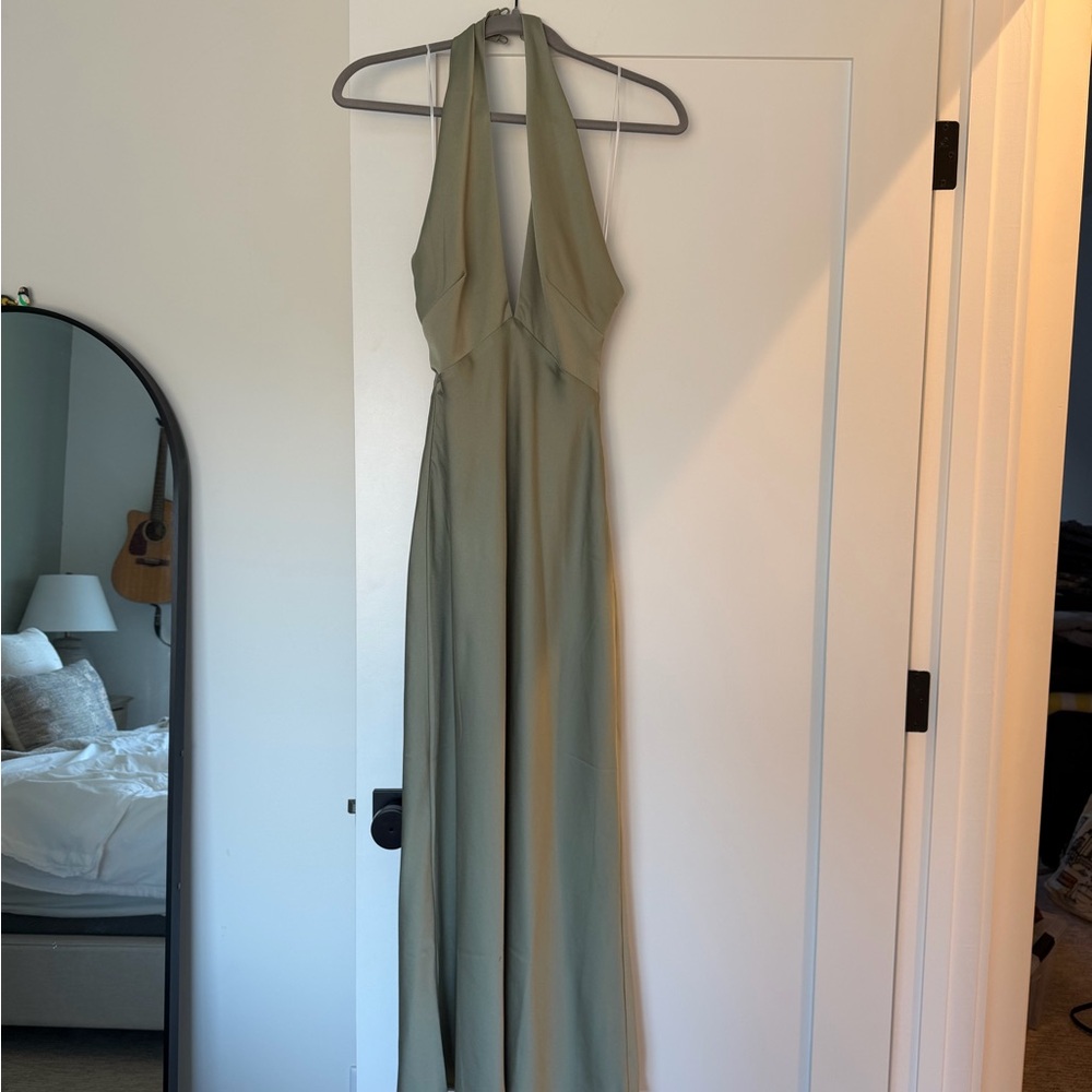 Park & Fifth Olive Green Backless Halter Maxi Dress
